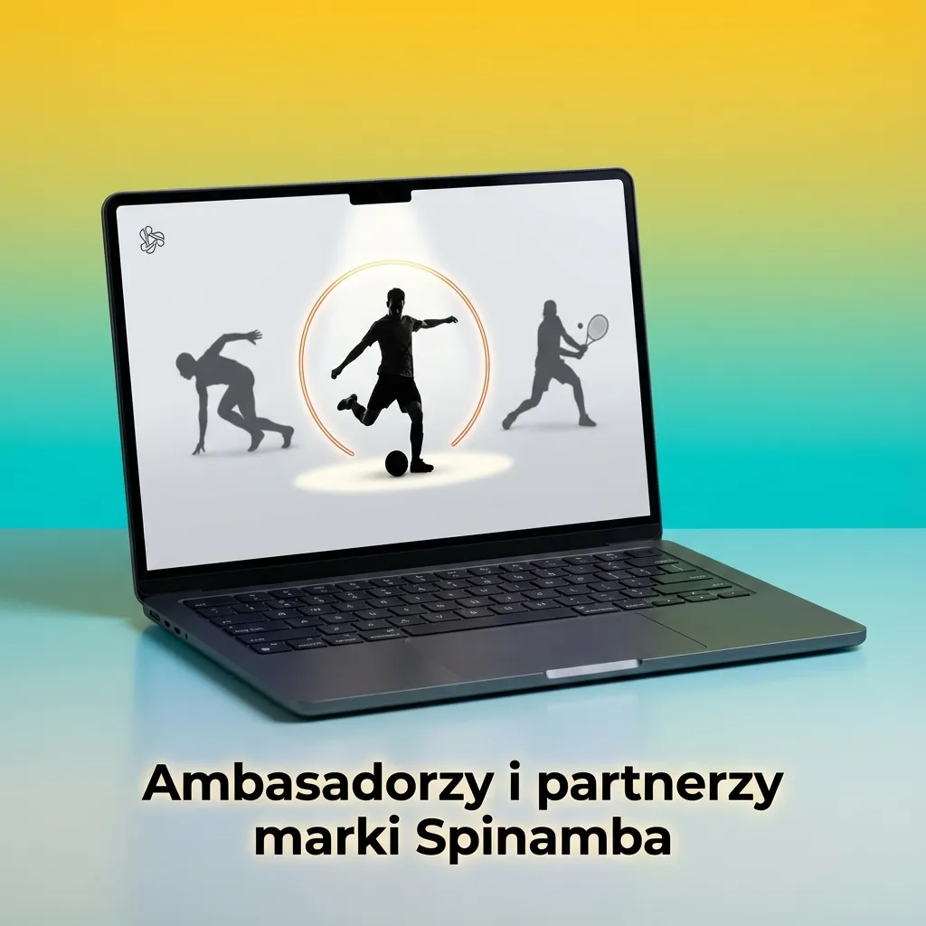 Grafika informacyjna o ambasadorach i partnerach marki Spinamba w Polsce, z naciskiem na ofertę gier i opinie graczy