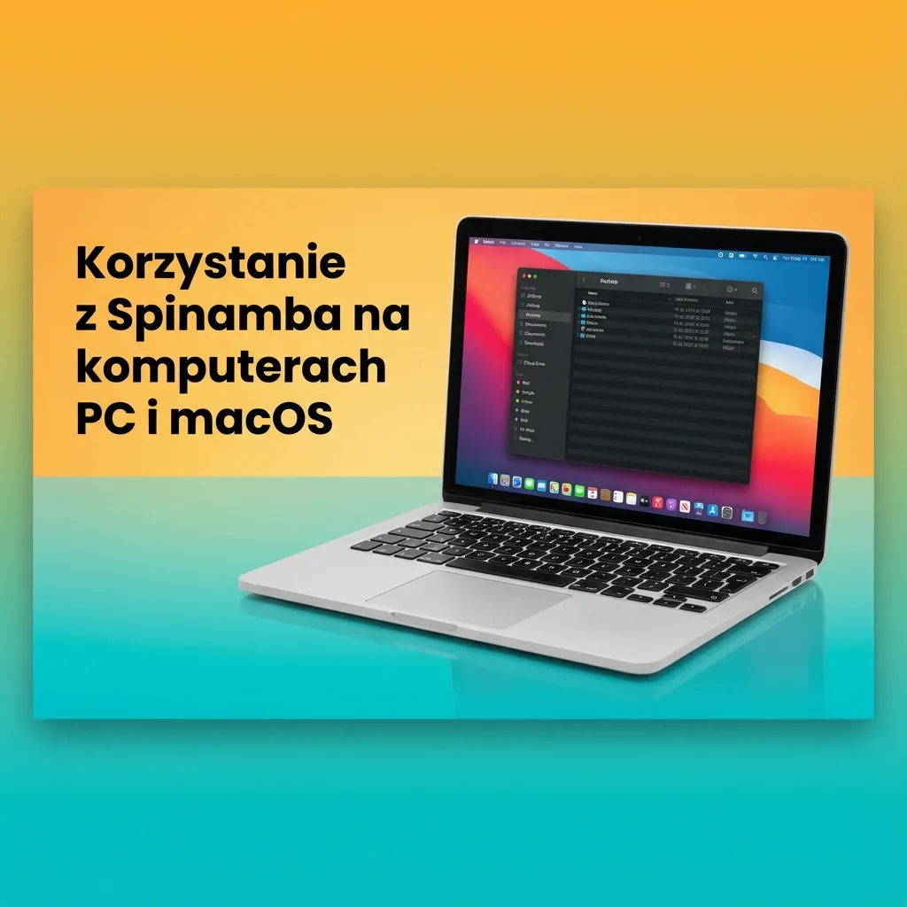 Użytkownik korzysta z serwisu Spinamba w przeglądarce na komputerze PC lub Mac, bez potrzeby instalacji dodatkowych aplikacji